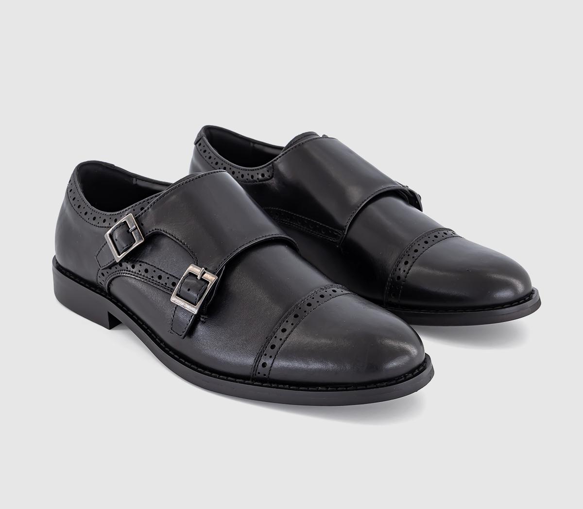 OFFICE Mens Myles Double Strap Monk Shoes Black Leather, 8