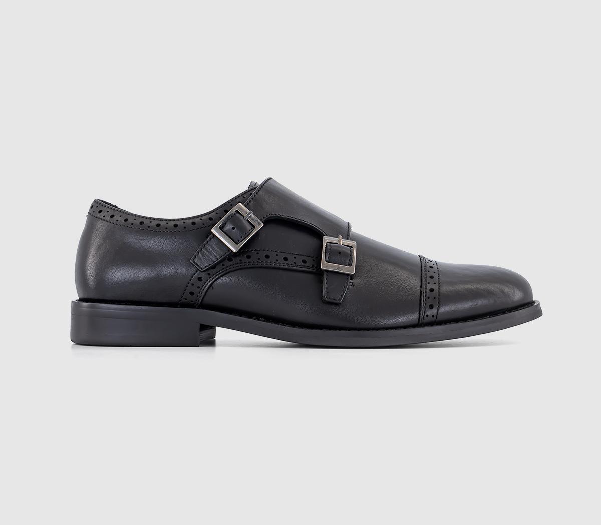 OFFICE Myles Double Strap Monk Shoes Black Leather - Men’s Smart Shoes