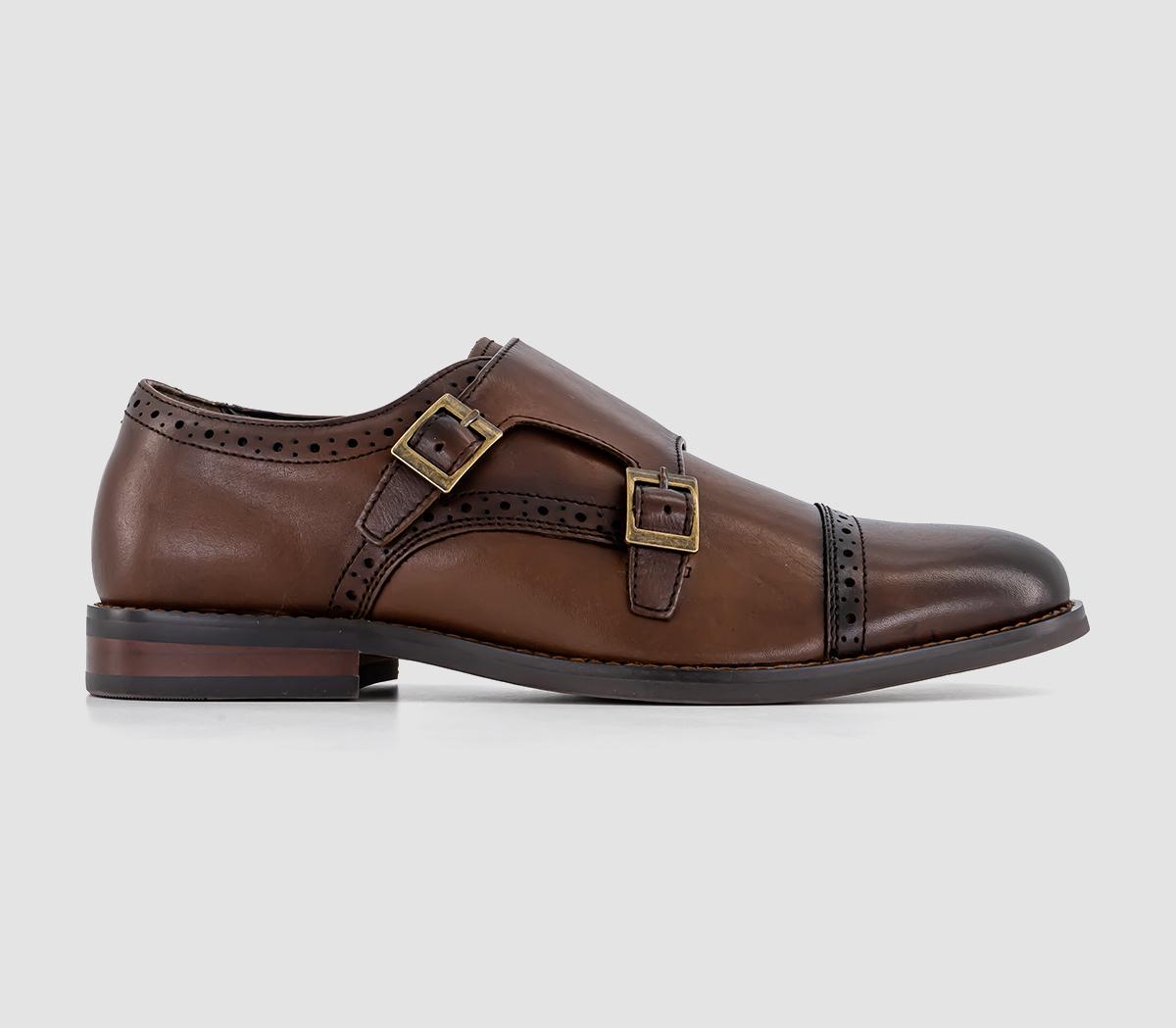 Myles Double Strap Monk Shoes Brown Leather