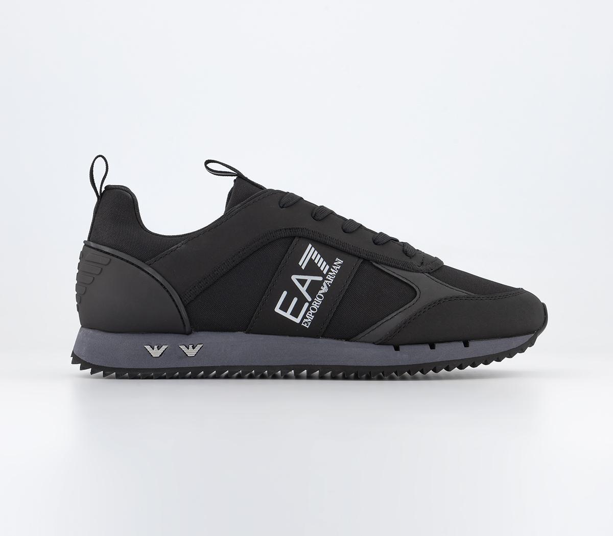 EA7 Emporio Armani EA7 B W Trainers Black Iron Gate Silver Logo Men s EA7 Emporio Armani EA7 B W Trainers Black Iron Gate Silver Logo Men s