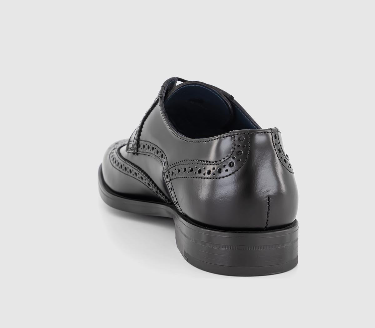 Poste Putney Derby Brogue Shoes Black Leather - Mens Brogues