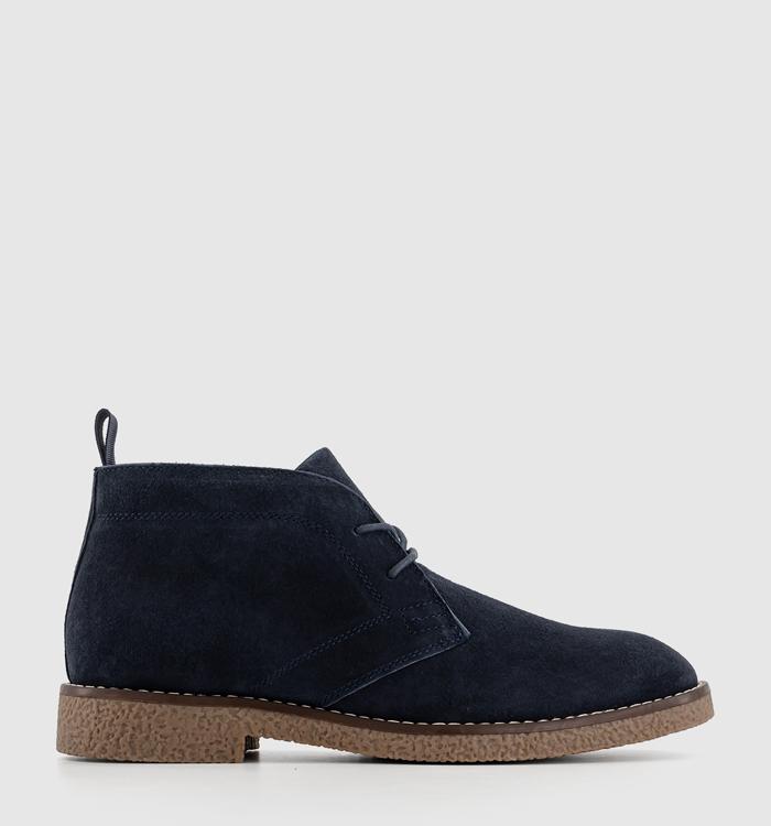 OFFICE Byron Crepe Look Chukka Boots Navy Suede