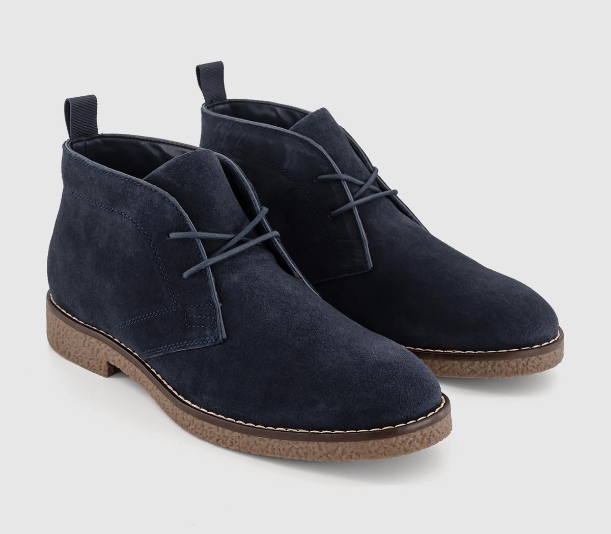 OFFICE Byron Crepe Look Chukka Boots Navy Suede - Men’s Boots