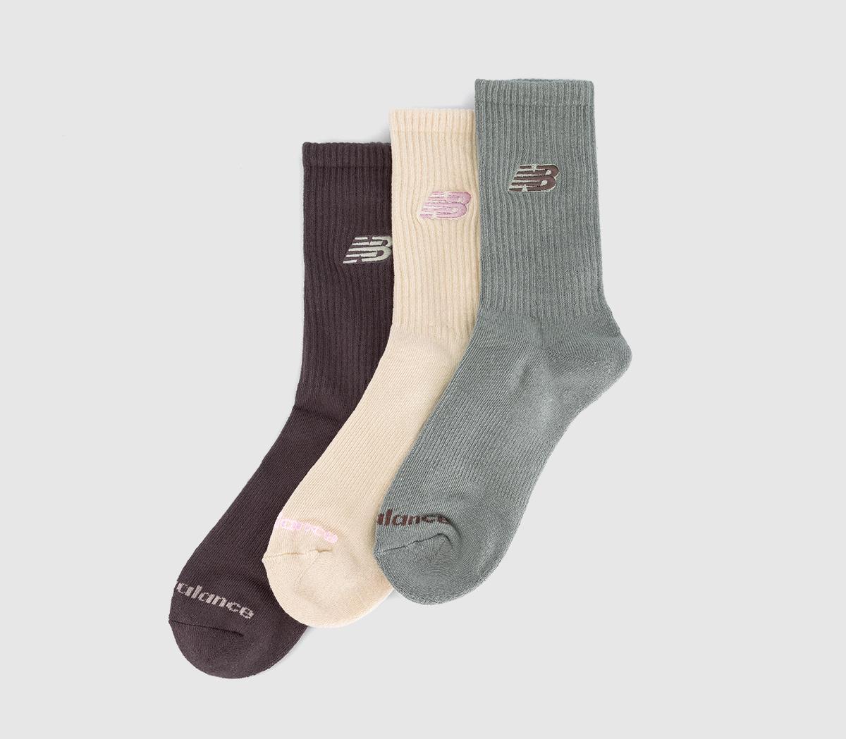 New Balance Socks NB Patch Logo Crew Cream Green Brown Natural, L