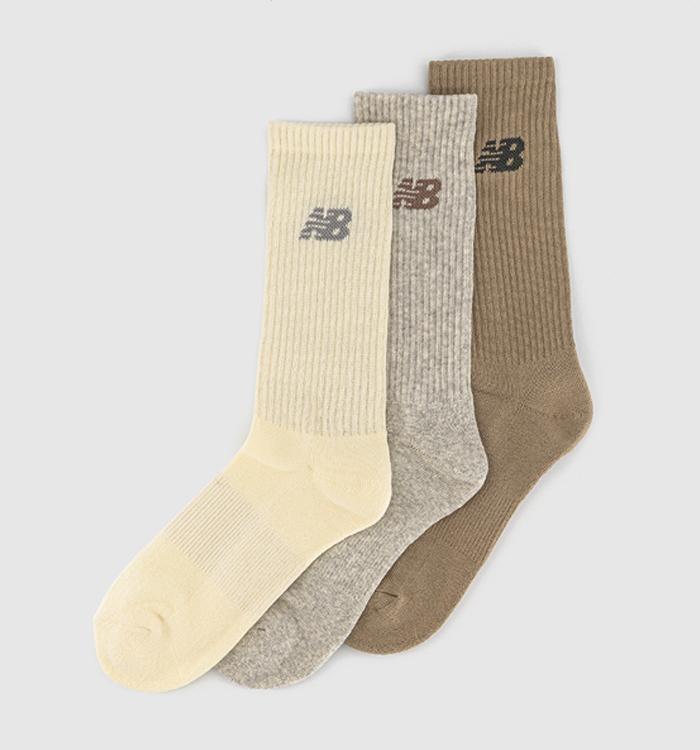 New Balance Socks Everyday Crew Socks Brown Grey Oat