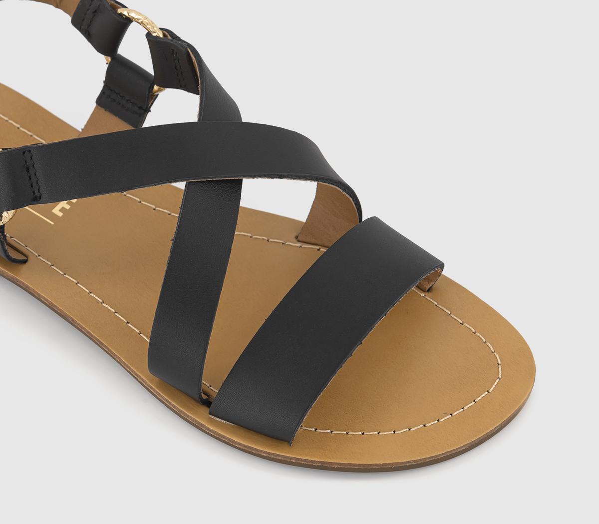 OFFICE Sequence Cross Over Flat Sandals OFFICE Sequence Cross Over Flat Sandals Black Leather