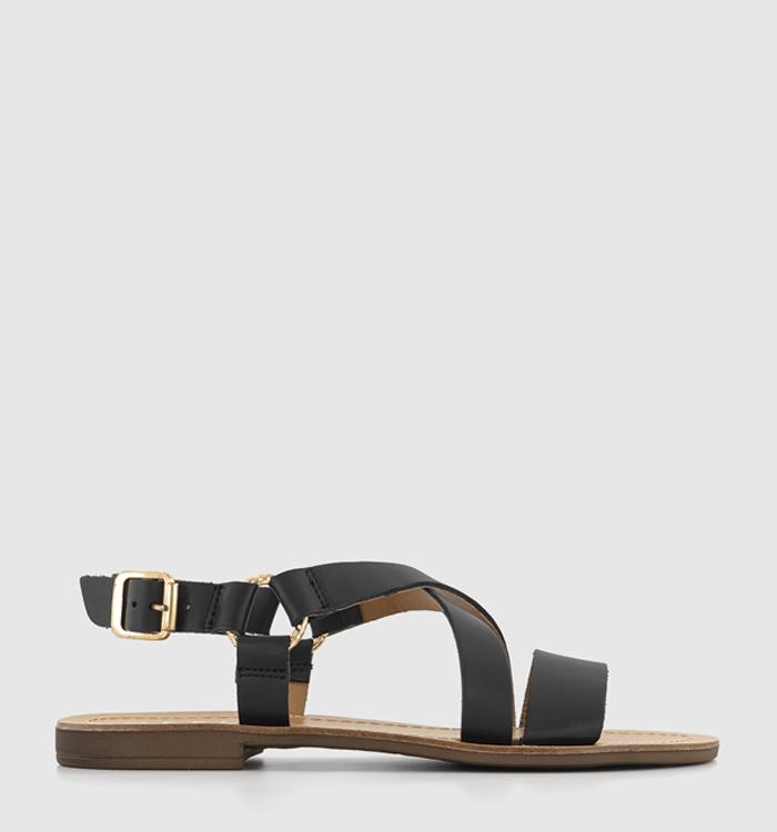 OFFICE Sequence Cross Over Flat Sandals Black Leather