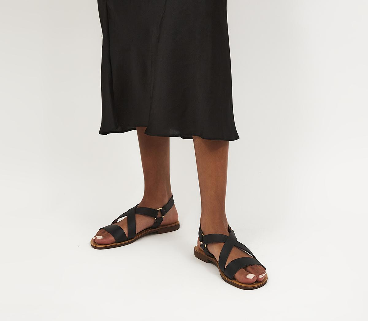 OFFICE Sequence Cross Over Flat Sandals OFFICE Sequence Cross Over Flat Sandals Black Leather