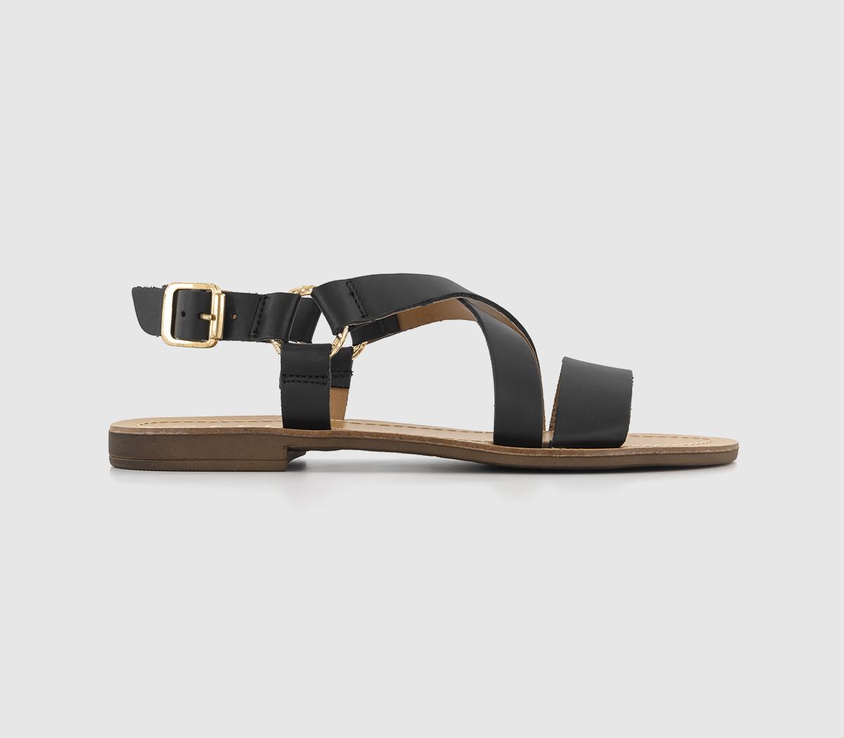OFFICESequence Cross Over Flat SandalsBlack Leather
