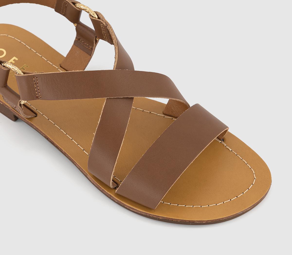 OFFICESequence Cross Over Flat SandalsTan Leather