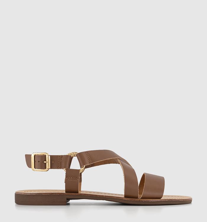 OFFICE Sequence Cross Over Flat Sandals Tan Leather