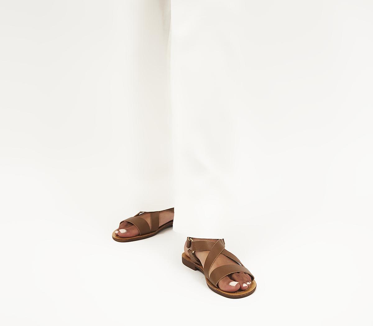 OFFICESequence Cross Over Flat SandalsTan Leather