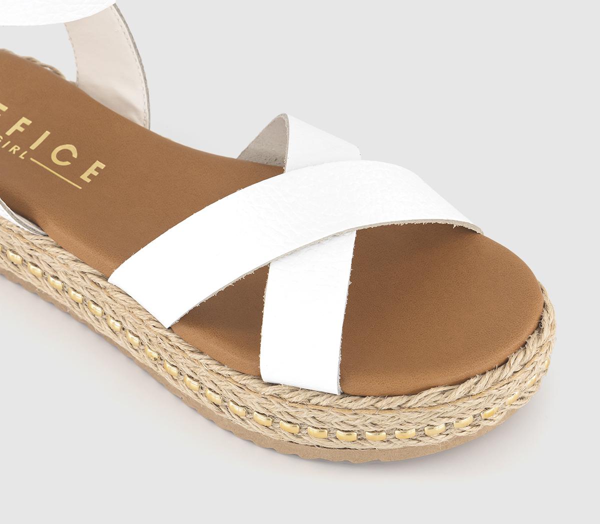 OFFICESassy Cross Strap Espadrille FlatformsWhite Leather