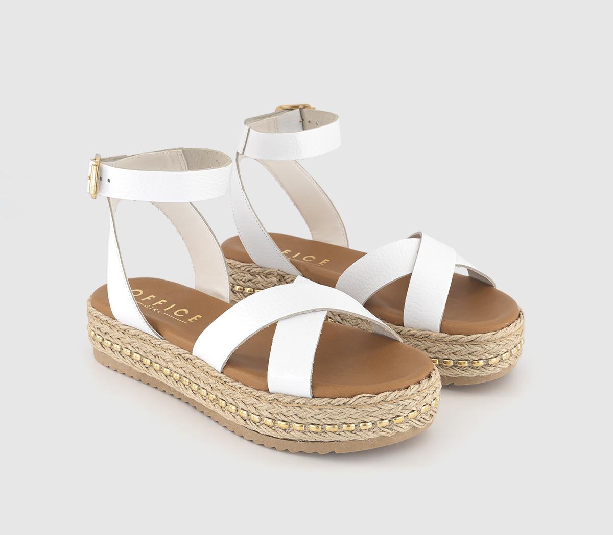 OFFICESassy Cross Strap Espadrille FlatformsWhite Leather