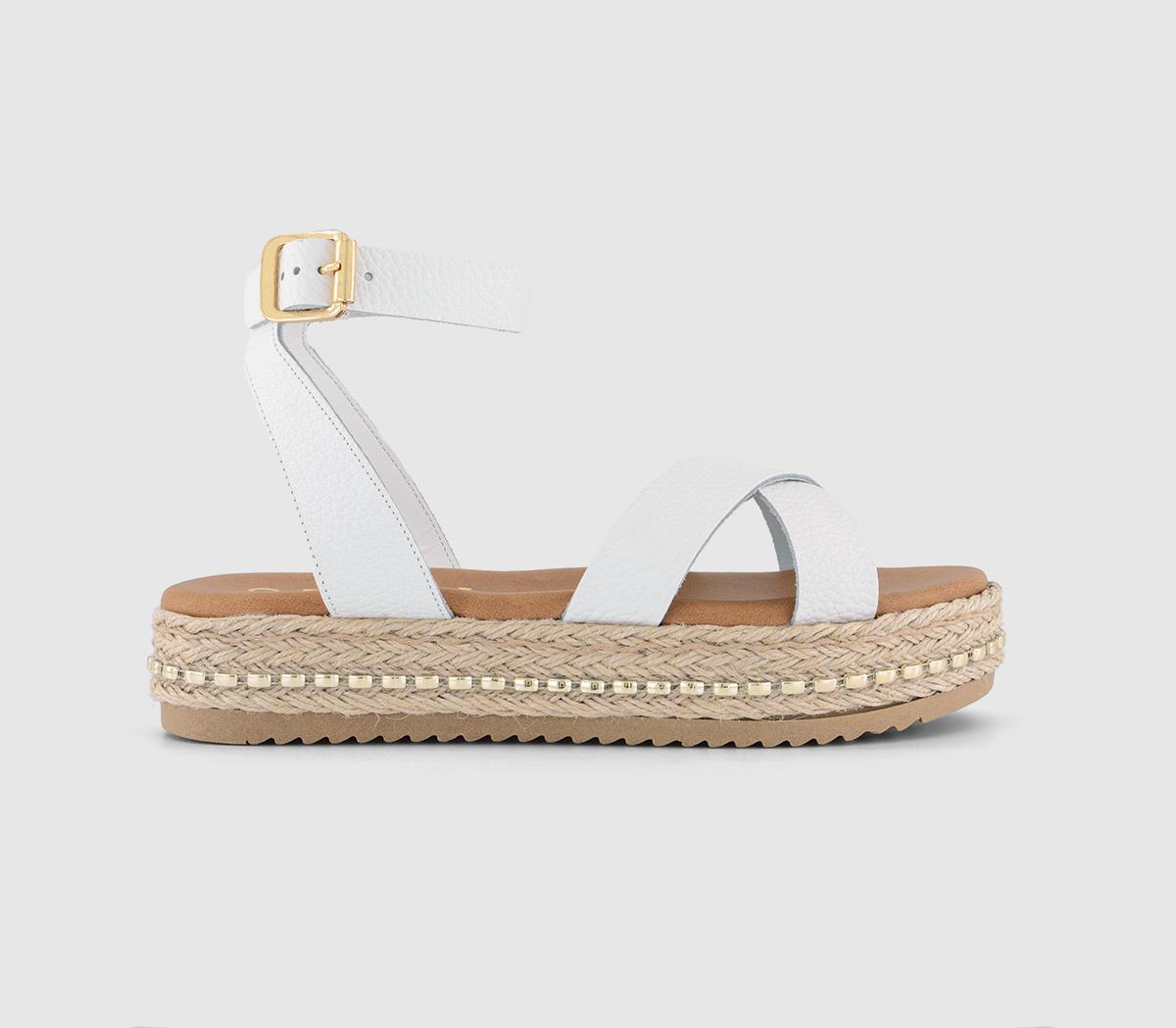 OFFICE Sassy Cross Strap Espadrille Flatforms New White Leather Women s Sandals