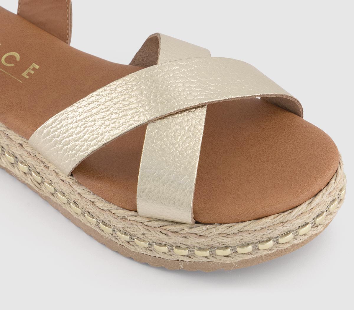 OFFICESassy Cross Strap Espadrille Flatforms OFFICESassy Cross Strap Espadrille FlatformsNew Gold Leather