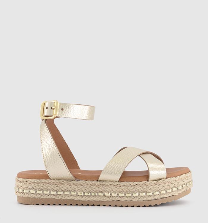 OFFICE Sassy Cross Strap Espadrille Flatforms New Gold Leather