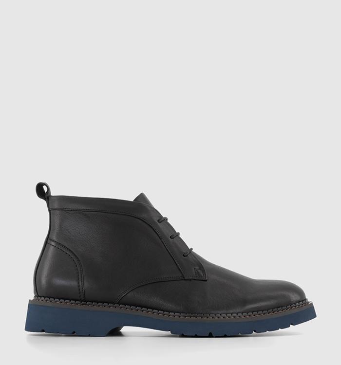 Poste Petersham Contrast Outsole Chukka Boots Black Leather
