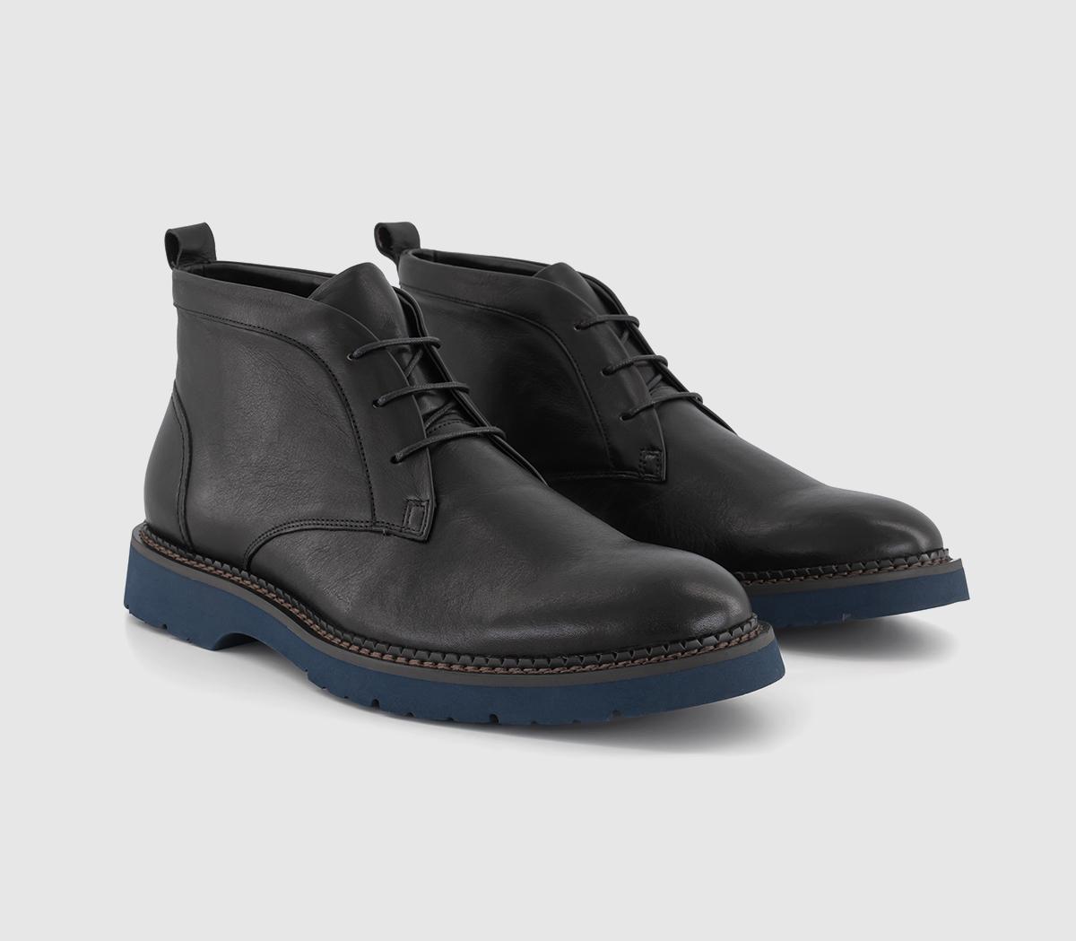 Poste Mens Petersham Contrast Outsole Chukka Boots Black Leather, 11