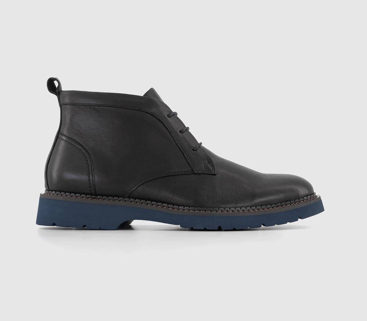 Petersham Contrast Outsole Chukka Boots Black Leather