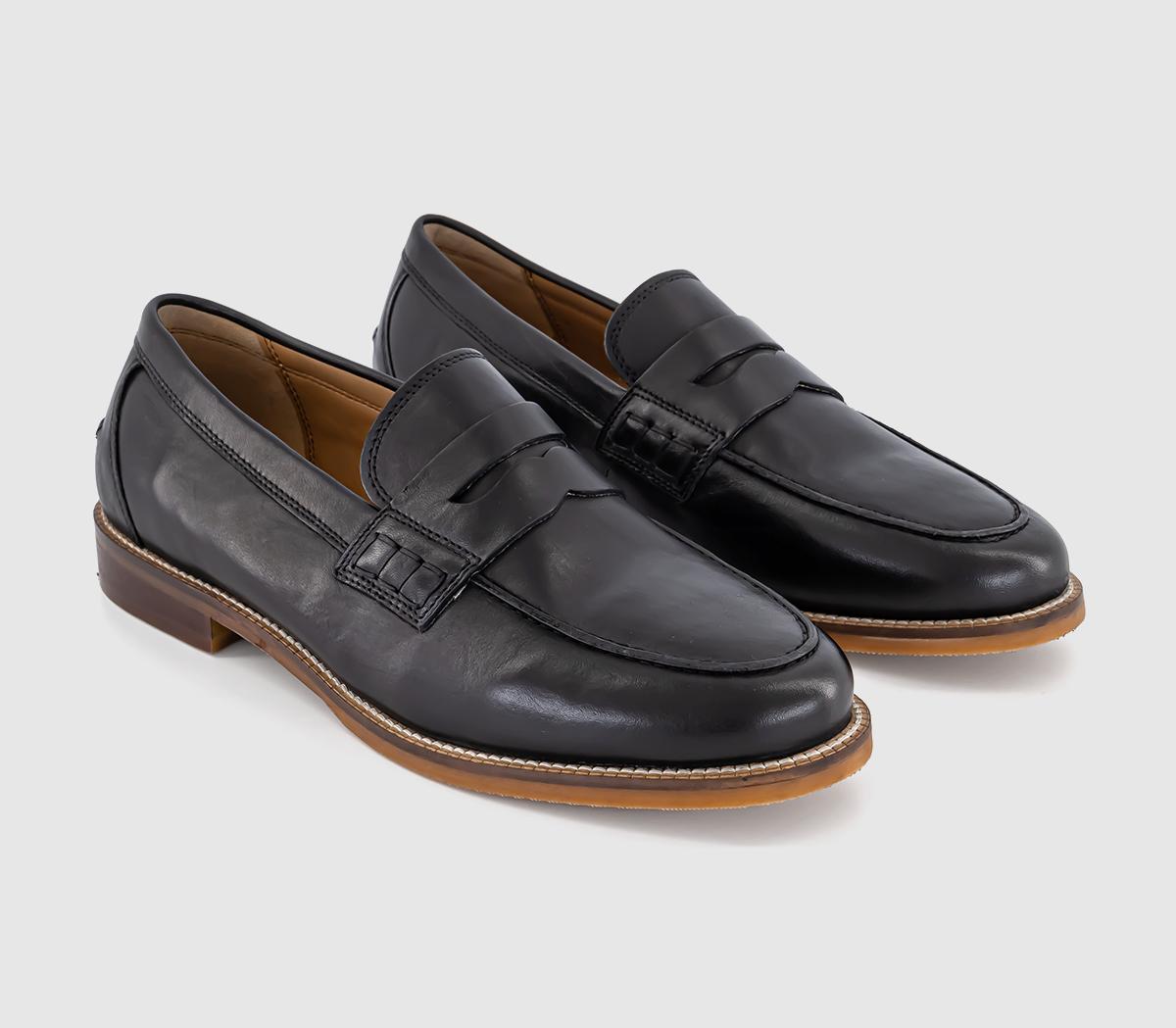 OFFICE Mens Marlborough Penny Loafers Black Leather, 8