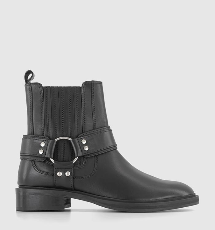 OFFICE Alanis Harness Biker Boots Black Leather