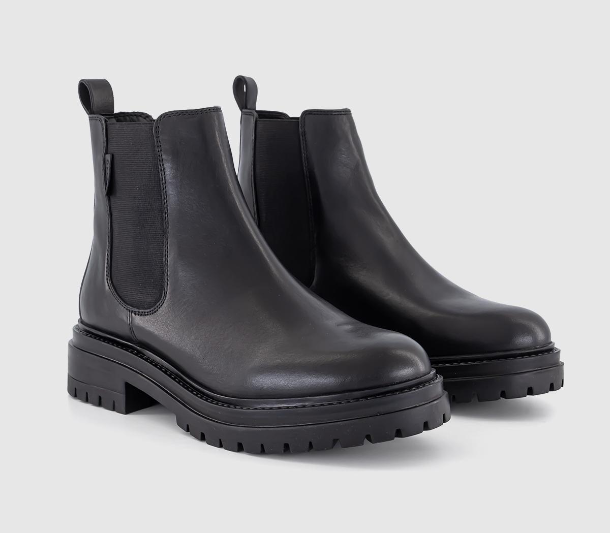 OFFICE Angelica Cleated Chelsea Boots Black Leather - Women's Ankle Boots