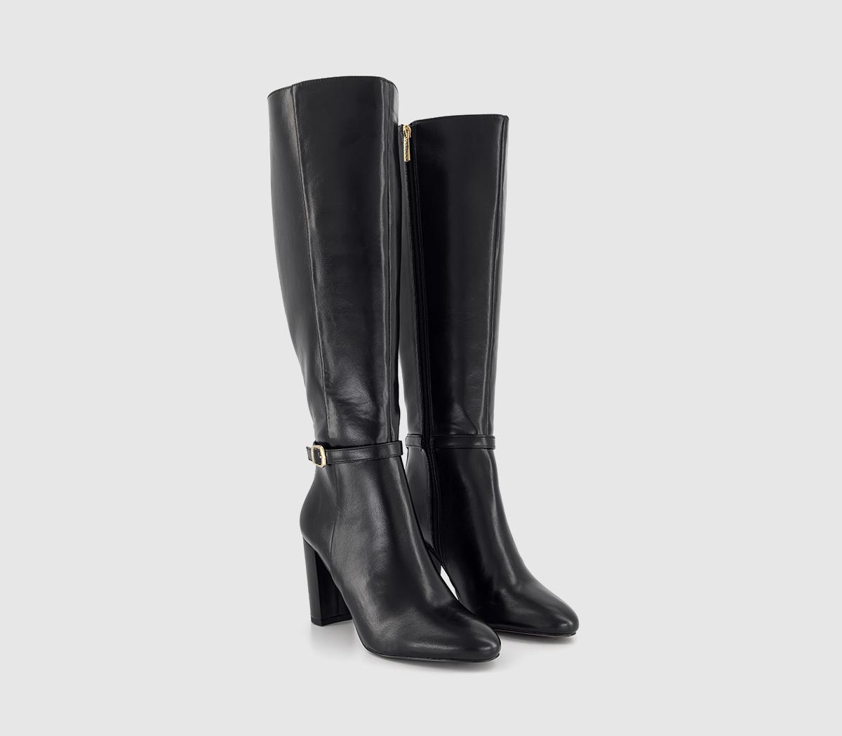 OFFICE Kramer Buckle High Heeled Knee Boots Black - Knee High Boots