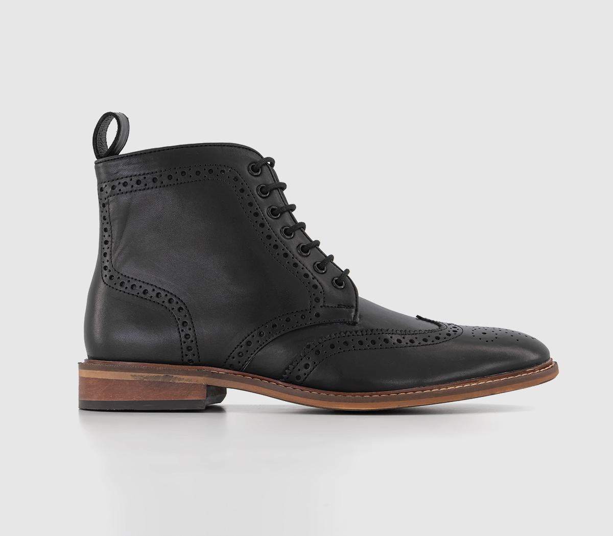 Bladon Brogue Lace Up Boots Black Leather