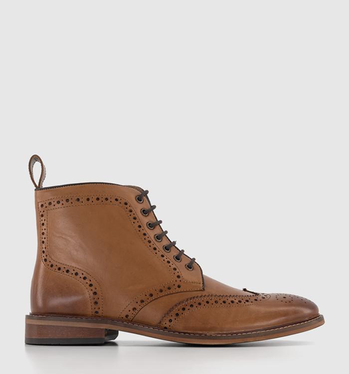 OFFICE Bladon Brogue Lace Up Boots Tan Leather