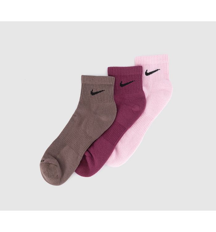 Nike Crew Ankle Socks 3 Pairs Multi Brown Pink