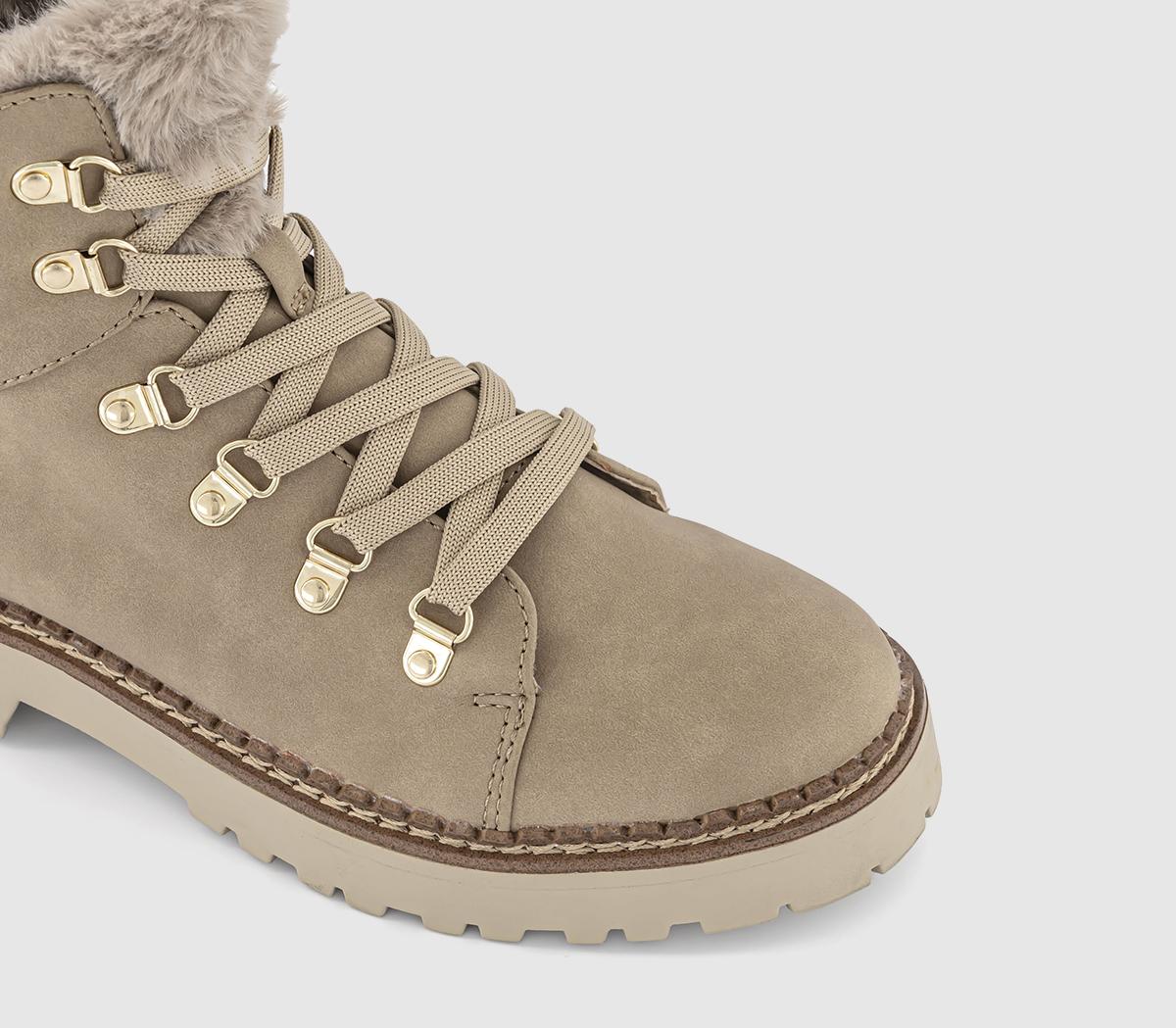 EARTHADDICT Earth Addict: Eden Faux Fur Cuff Hiker Boots Beige - Women ...