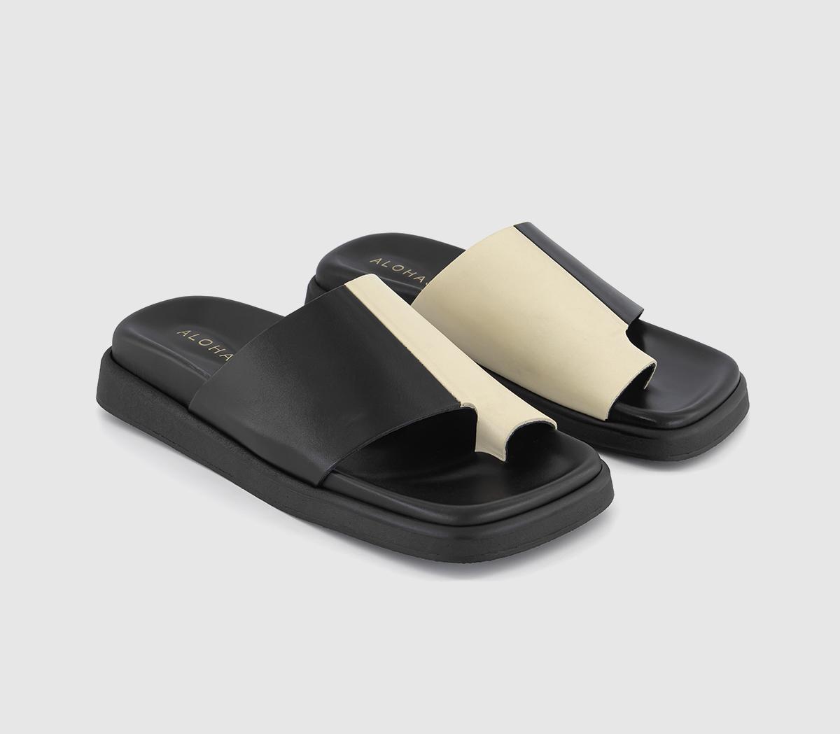 ALOHASToe Ring Bicolour Slip On SandalsBlack Ivory