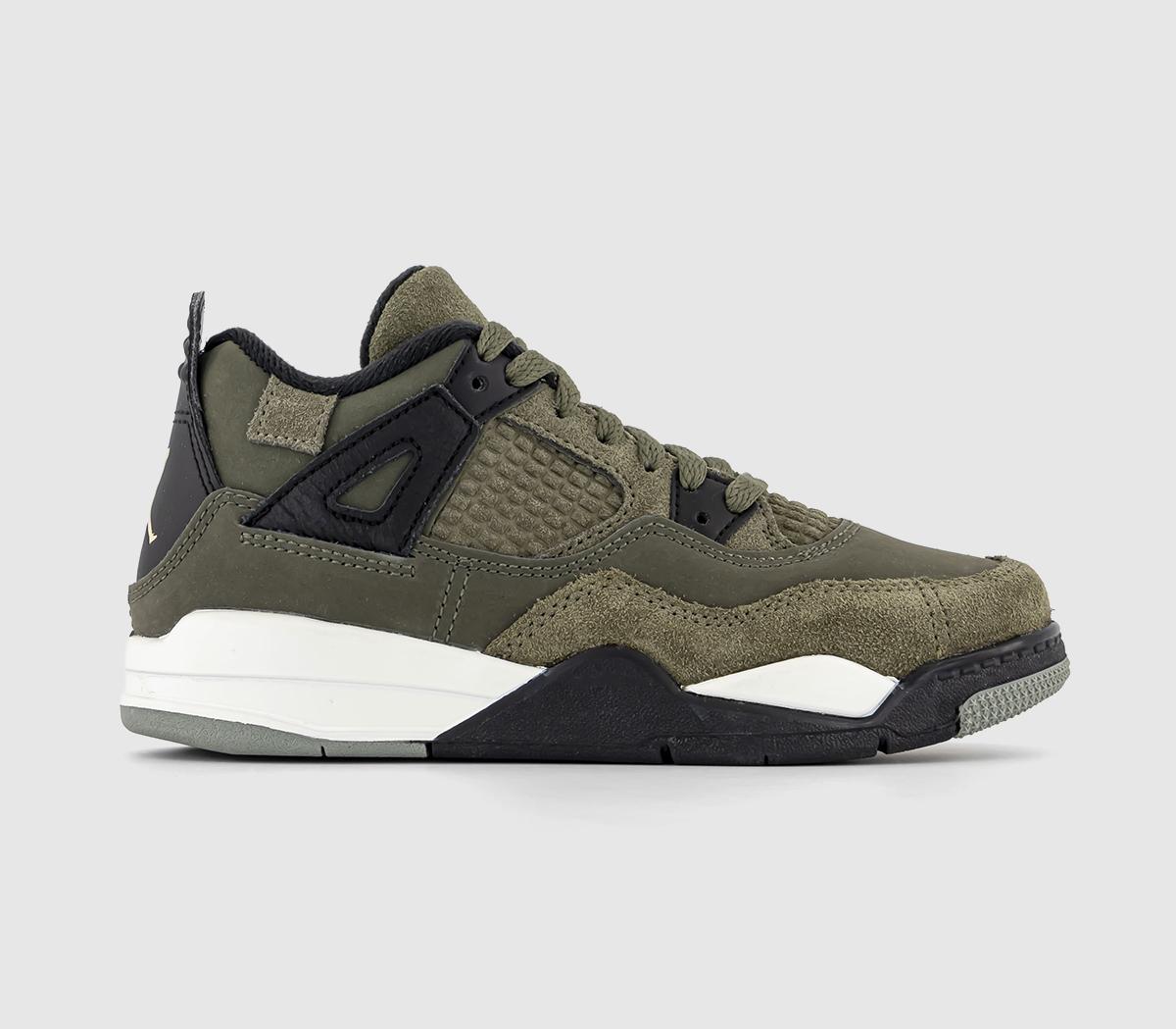 Jordan Air Jordan 4 Kids Trainers Medium Olive Pale Vanilla Cargo Khaki Black Sail Air Jordan 4