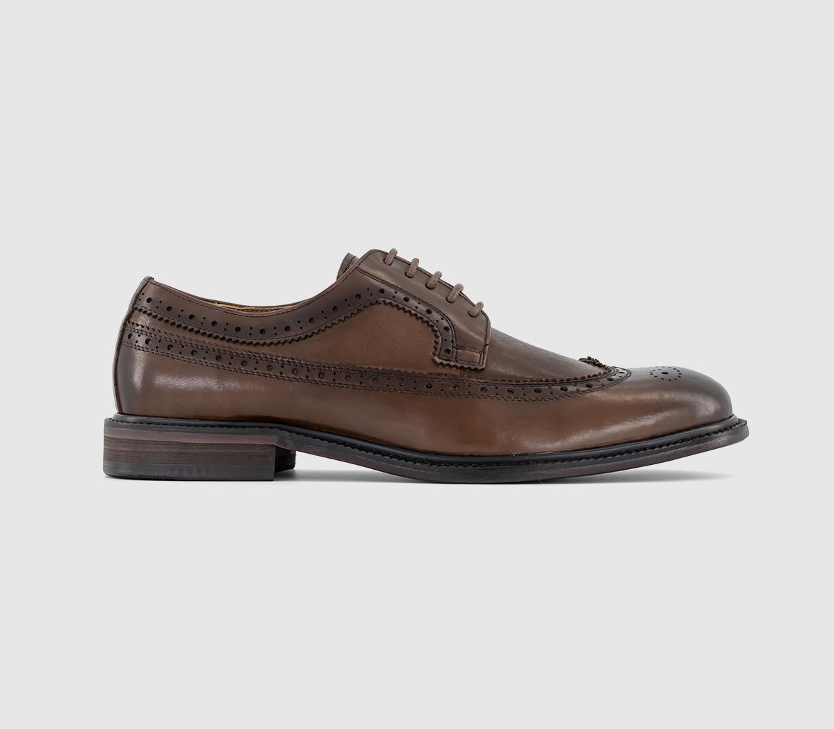 OFFICE Mackay Longwing Brogues Dark Tan Leather - Men’s Smart Shoes