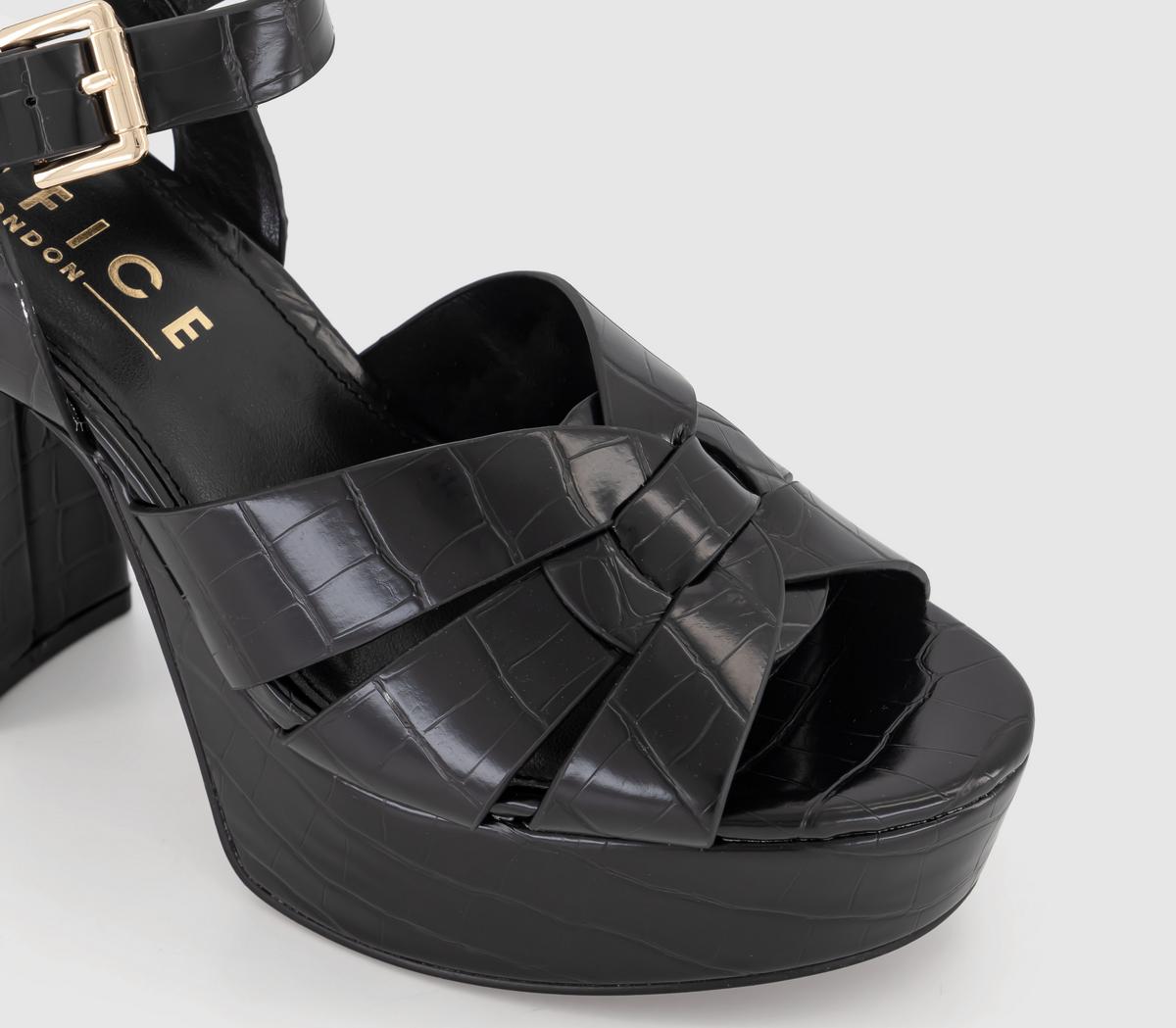 OFFICEHampstead Cross Strap Platform Heels OFFICEHampstead Cross Strap Platform HeelsBlack Embossed Patent