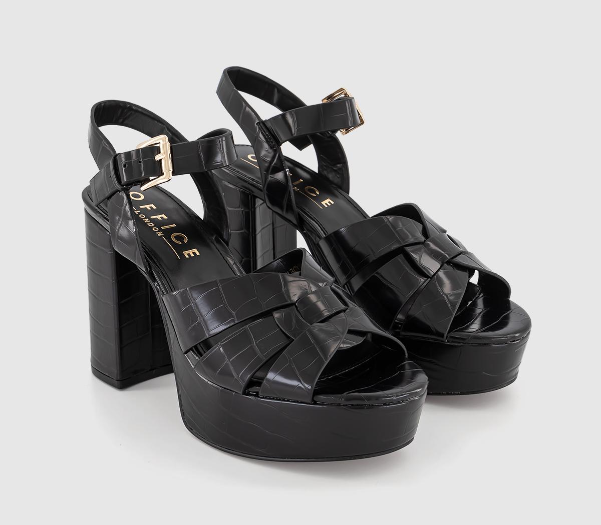 OFFICEHampstead Cross Strap Platform Heels OFFICEHampstead Cross Strap Platform HeelsBlack Embossed Patent
