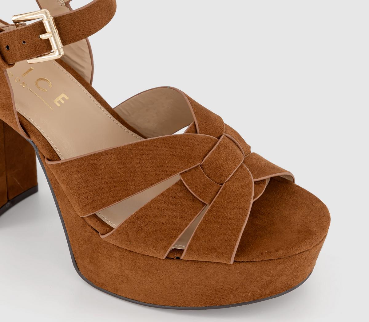 OFFICEHampstead Cross Strap Platform Heels OFFICEHampstead Cross Strap Platform HeelsTan Faux Suede