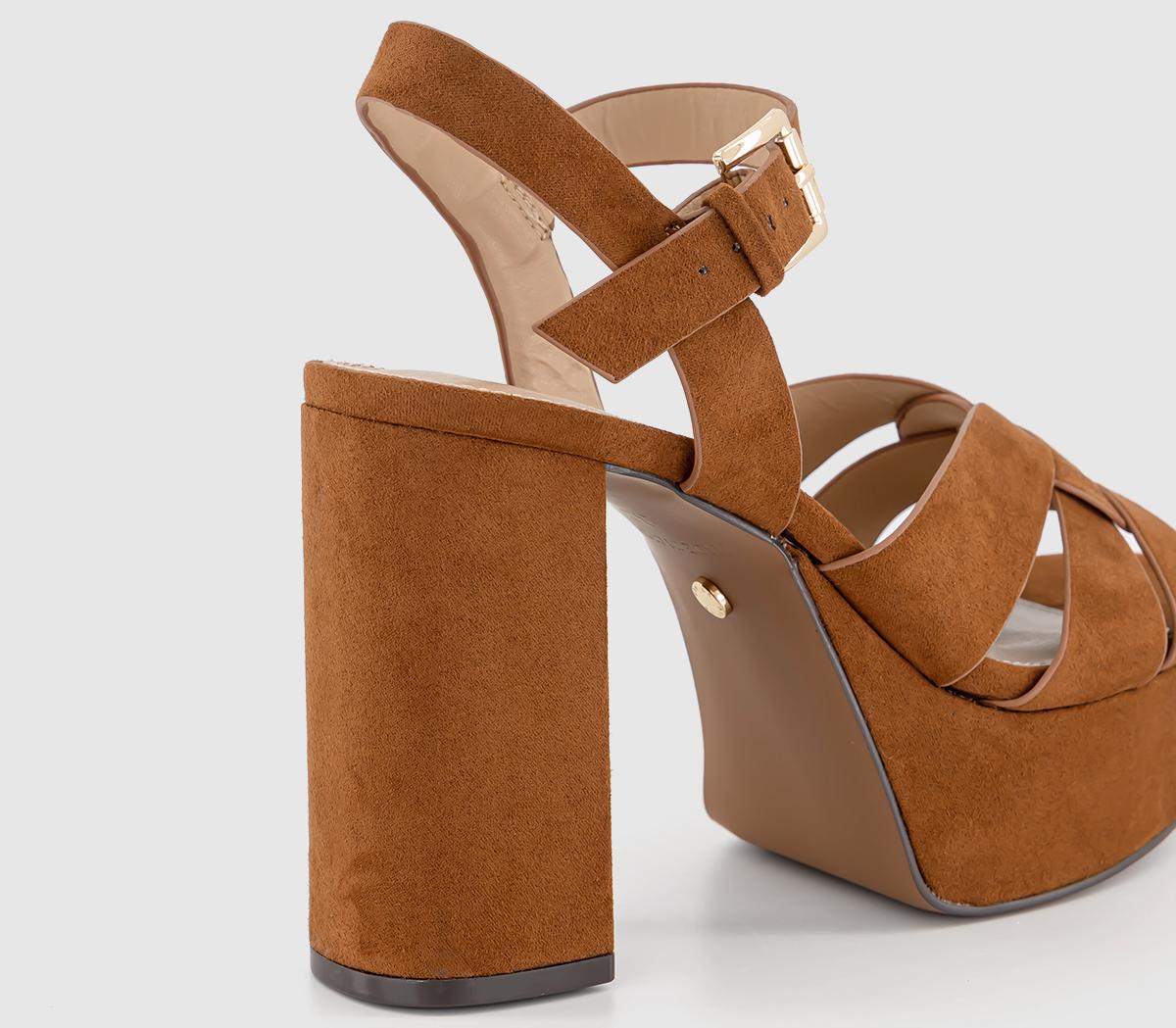 OFFICEHampstead Cross Strap Platform Heels OFFICEHampstead Cross Strap Platform HeelsTan Faux Suede