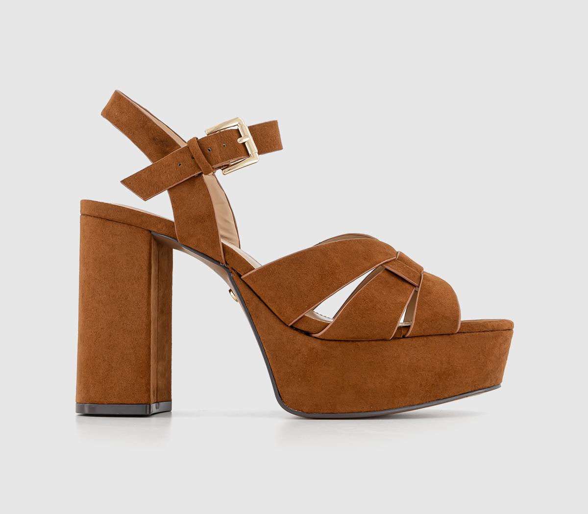 Brown cross clearance platform heeled sandals