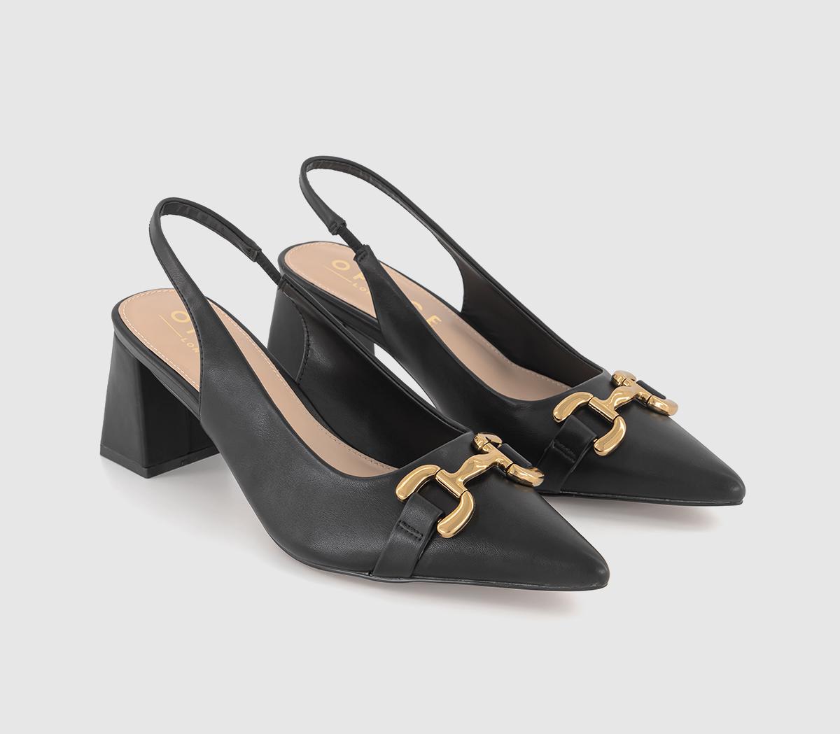 OFFICE Marble Snaffle Block Heel Slingbacks Black - Mid Heels