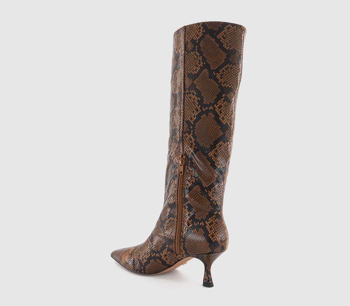 OFFICE Karly Kitten Heel Knee Boots OFFICE Karly Kitten Heel Knee Boots Brown Snake