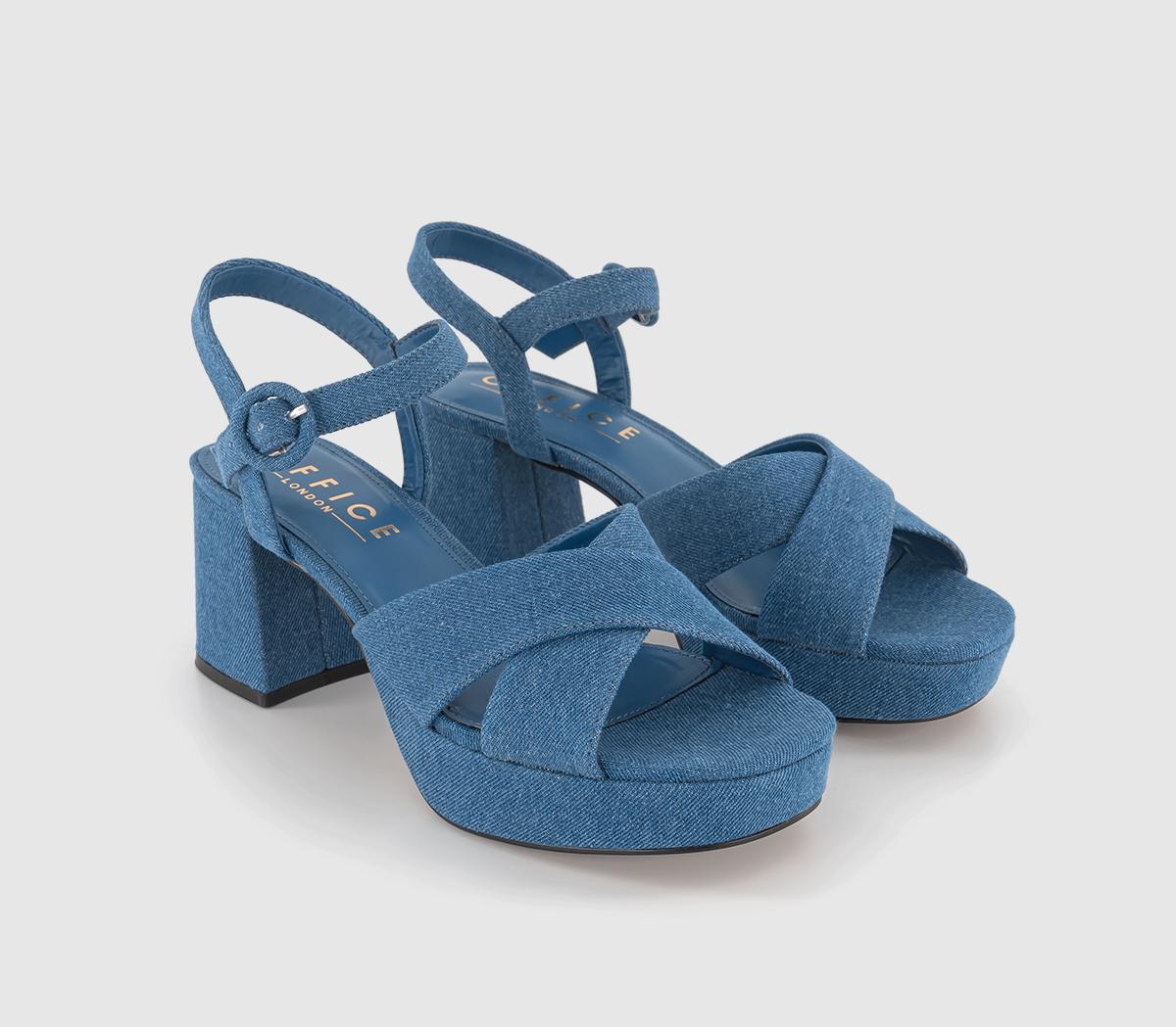 OFFICE Maxina Cross Strap Low Platform Heels Denim - Mid Heels