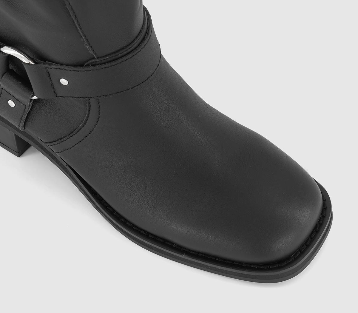 OFFICEAero Buckle Biker BootsBlack Leather