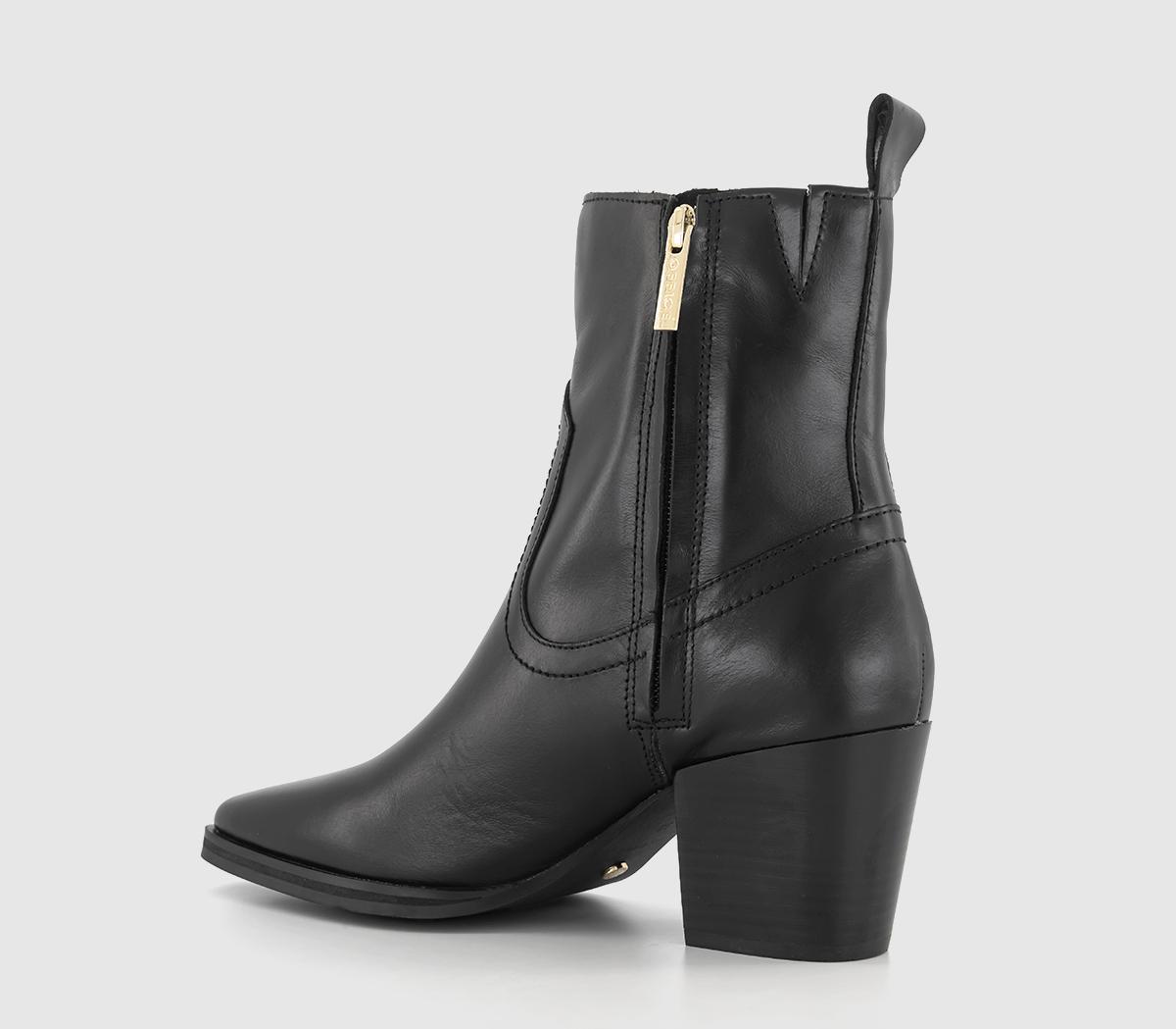 OFFICE Anika Western Ankle Boots Black Leather - Women's Ankle Boots