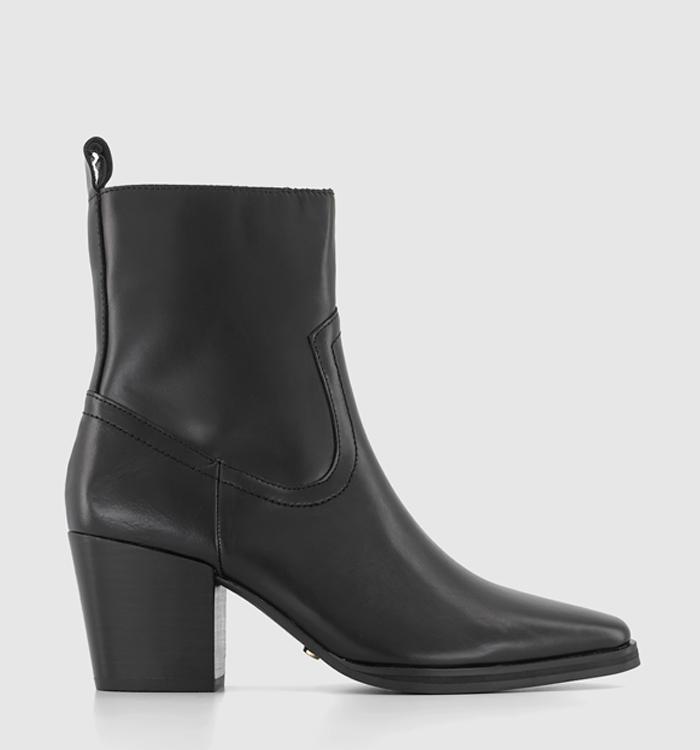 OFFICE Anika Western Ankle Boots Black Leather