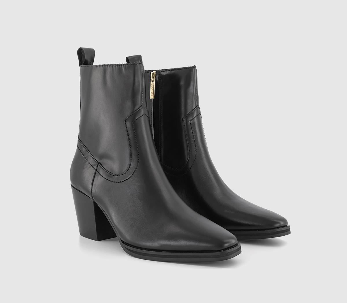 OFFICE Anika Western Ankle Boots Black Leather - Women's Ankle Boots