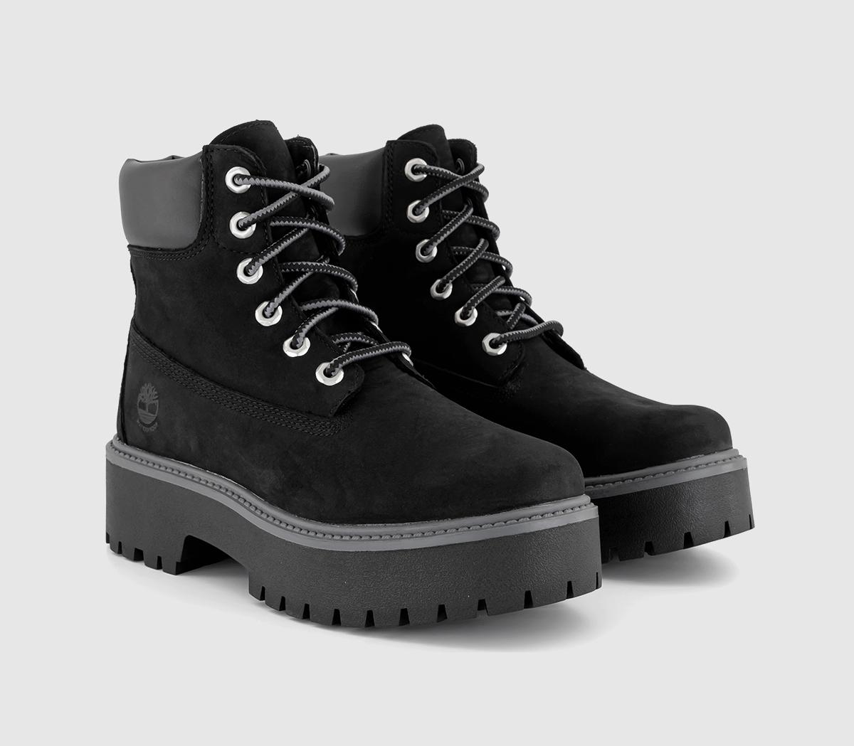 Timberland Stone Street 6 Inch Platform Boots Black Nubuck - Women's ...