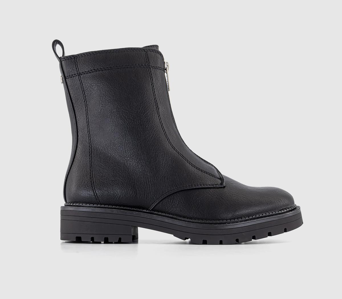 OFFICE Agenda Zip Front Cleated Boots Black - Women's Ankle Boots