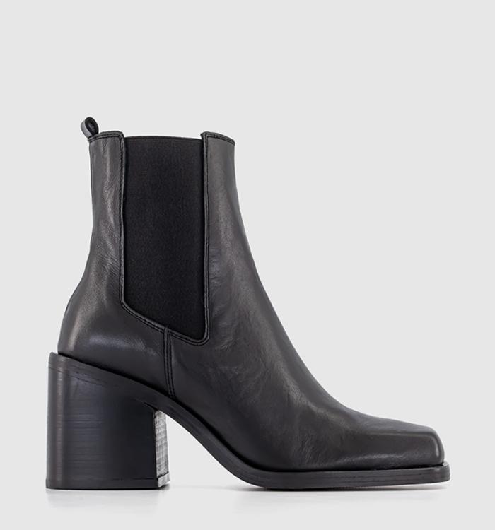 OFFICE Alice Square Toe Heeled Chelsea Boots Black Leather